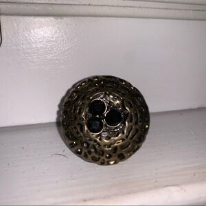 Brass Egg Nest Trio Black Rhinestone Ring